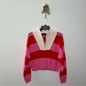 Vici Cardinal Quarter Zip Striped Knit Sweater S
